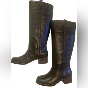 Lucky Brand Hibiscus  Black Leather Boots Wide Calf